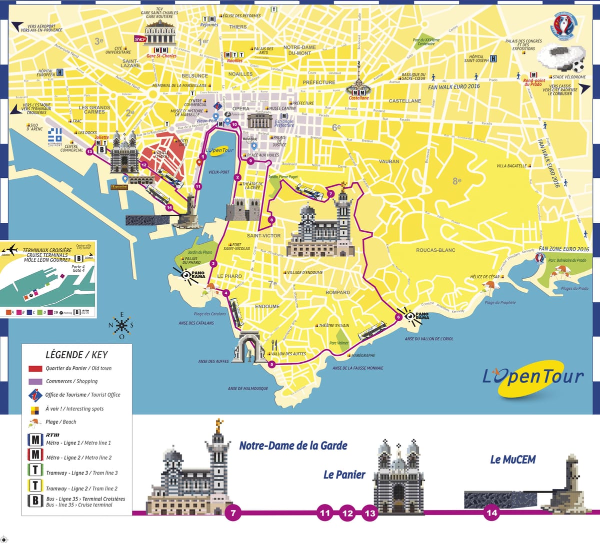 Marseille hop on hop off buss rutt karta