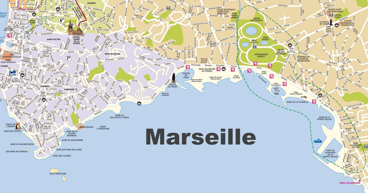 Marseille stränder karta