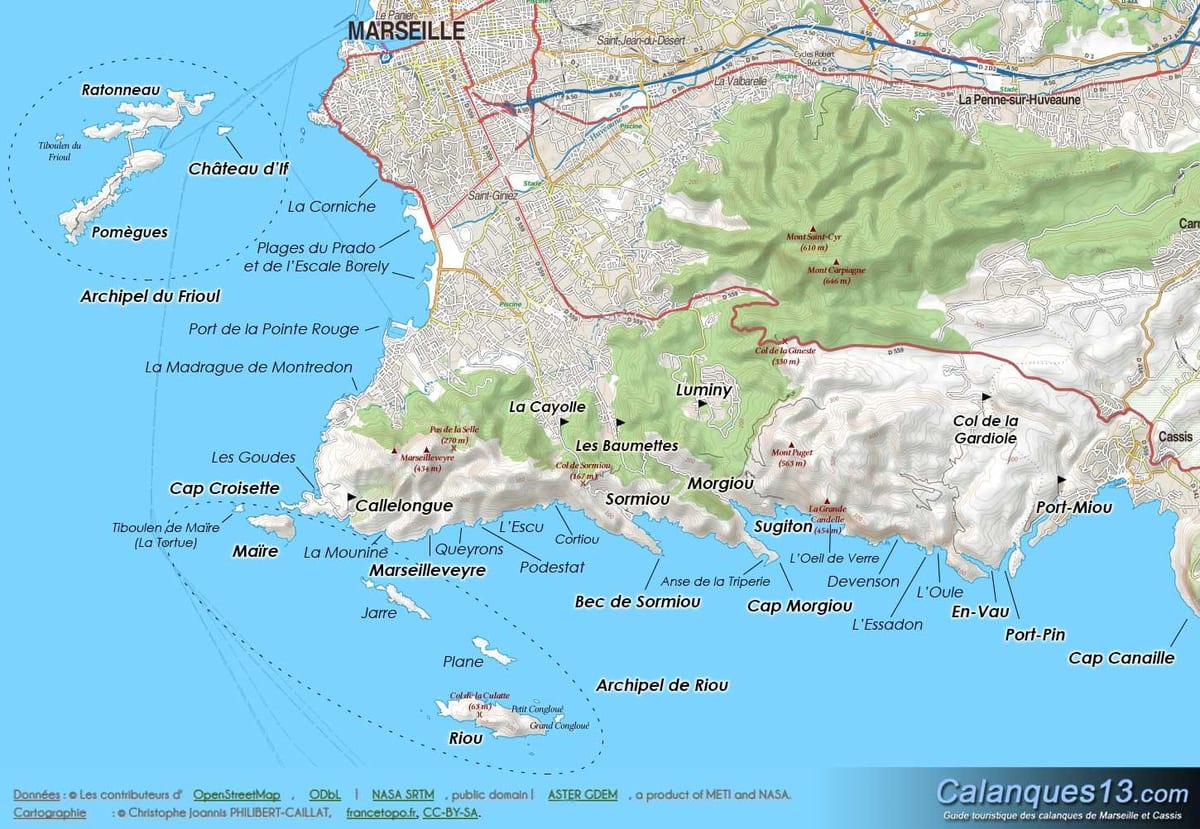 geografisk karta över Marseille