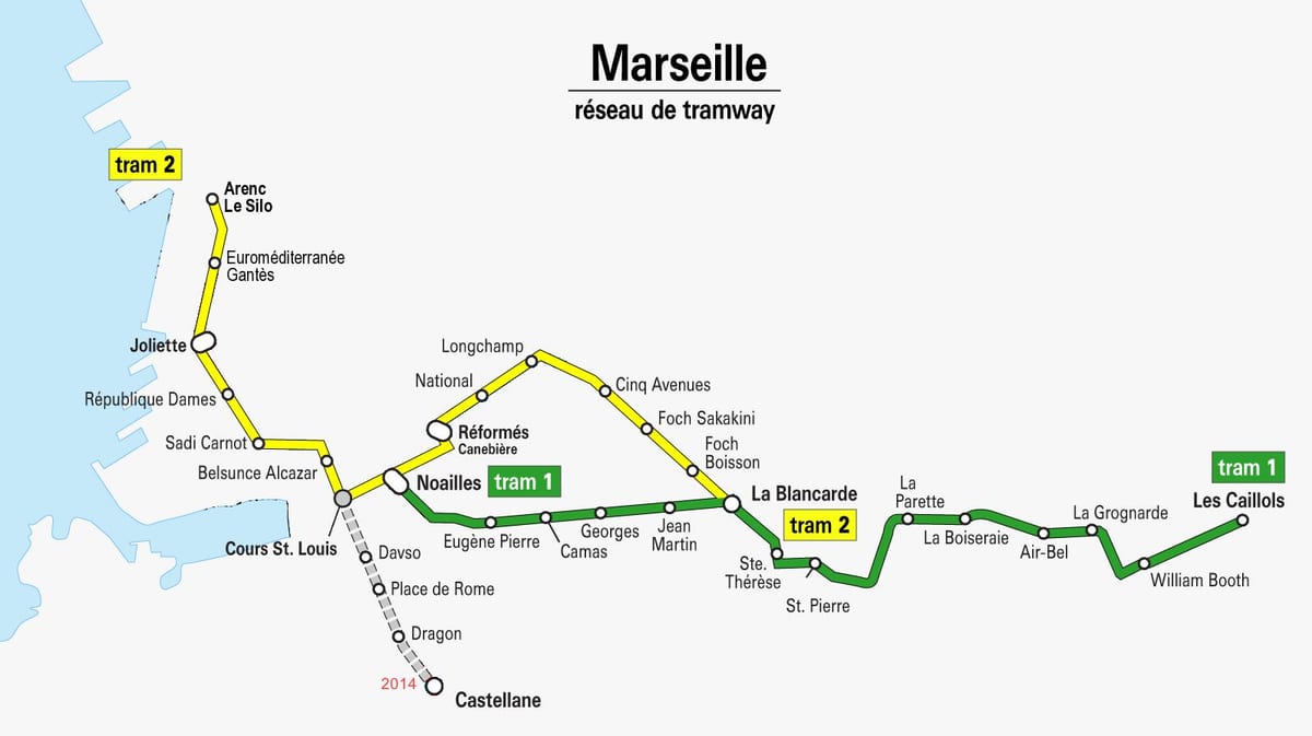 karta över Marseille spårvagn
