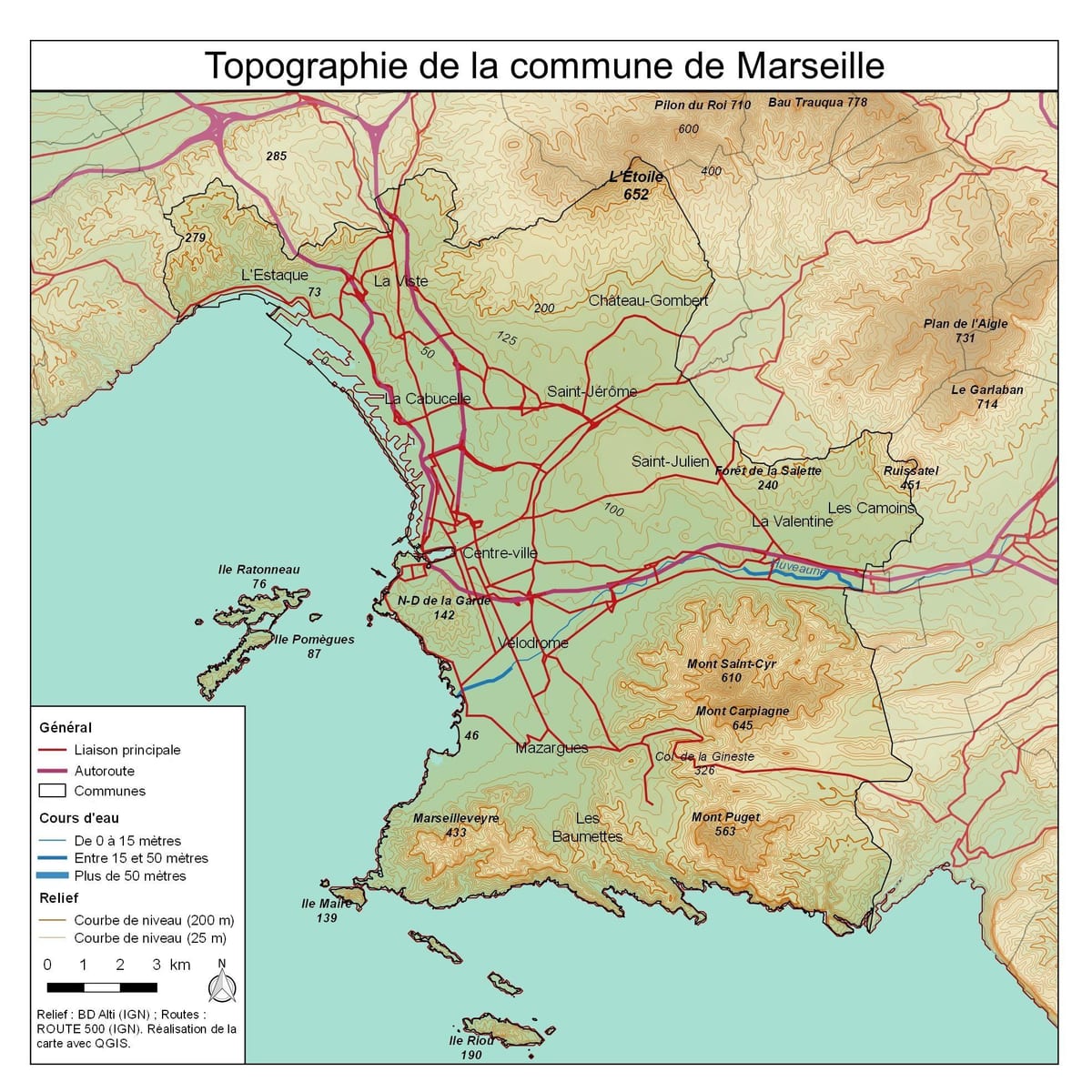 topografiska kartan över Marseille